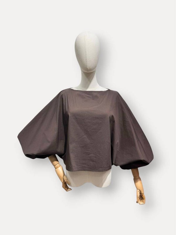Aagje blouse dark brown puff sleeves