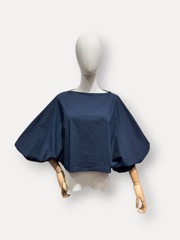 Aagje blouse navy blue puff sleeves