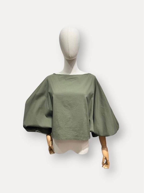 Aagje blouse kaki puff sleeves