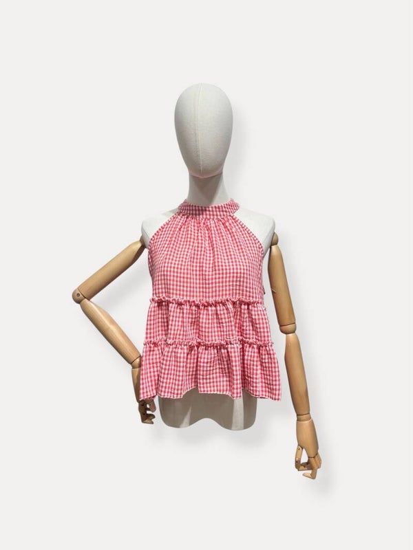 Lorelle top vichy red and white