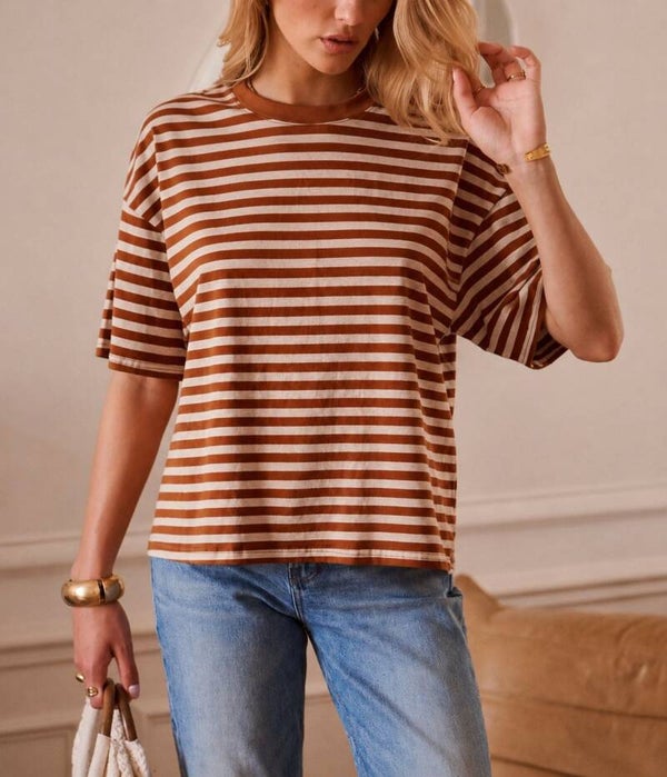 Madelon t-shirt brown camel stripes