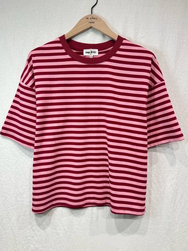 Madelon t-shirt bordeaux pink stripes