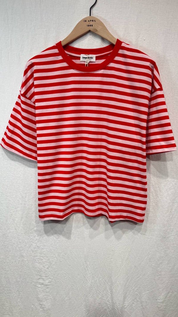 Madelon t-shirt red pink stripes