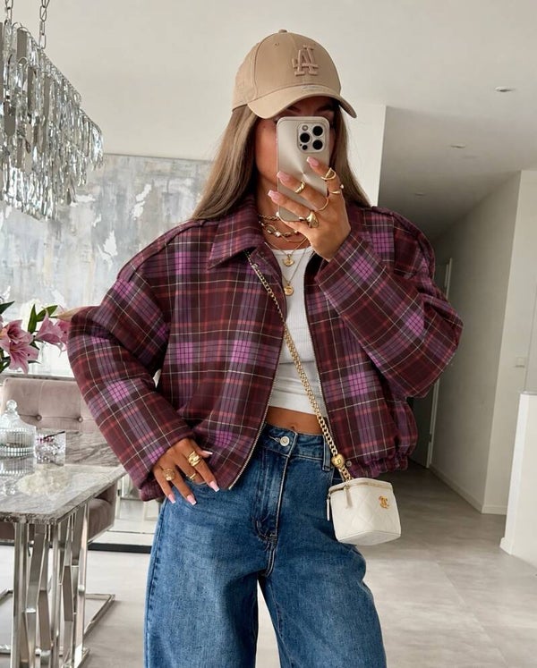 Lotte checked bomberjacket burgundy-pink