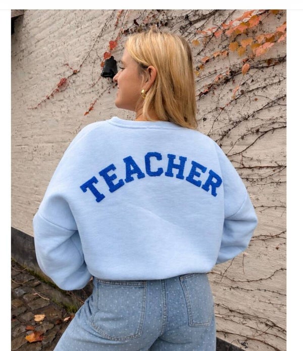 Teacher sweater lichtblauw kobaltblauw