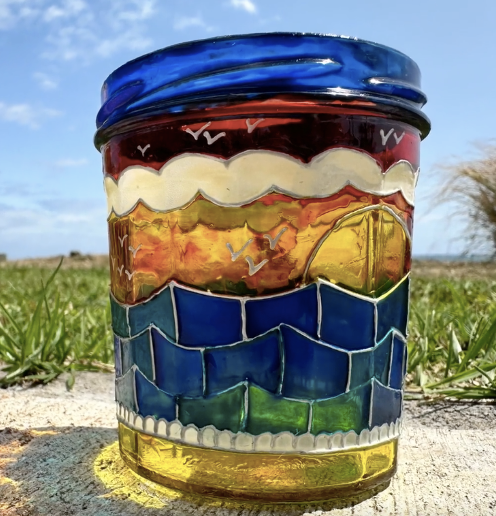 Patron " Coucher de soleil " - Repères et couleurs pour photophore