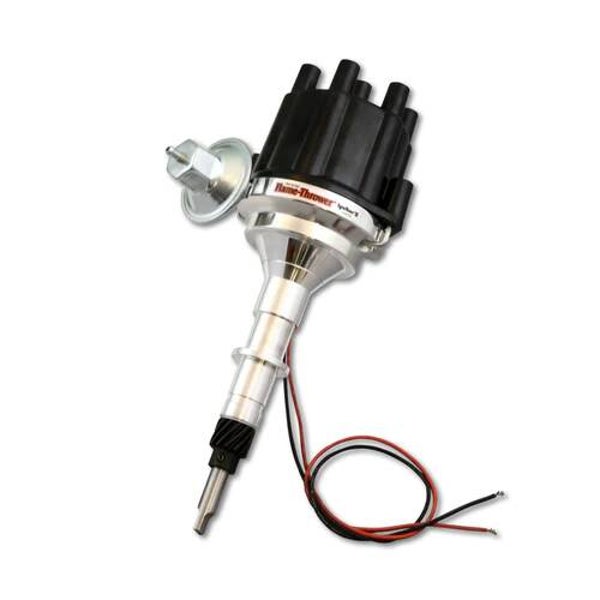 Pertronix Flame-Thrower billet distributor AMC/Jeep/IH L6 with vacuüm advance.