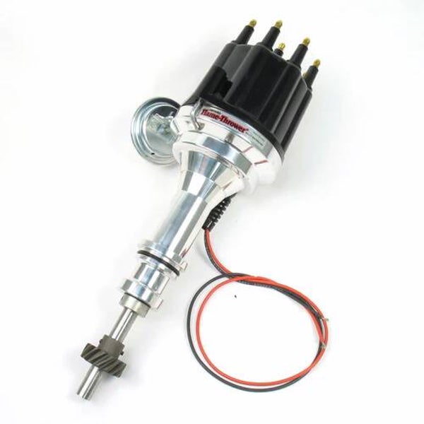 Pertronix Flame-Thrower billet Ignitor III distributor Ford 351C, with vacuüm advance.