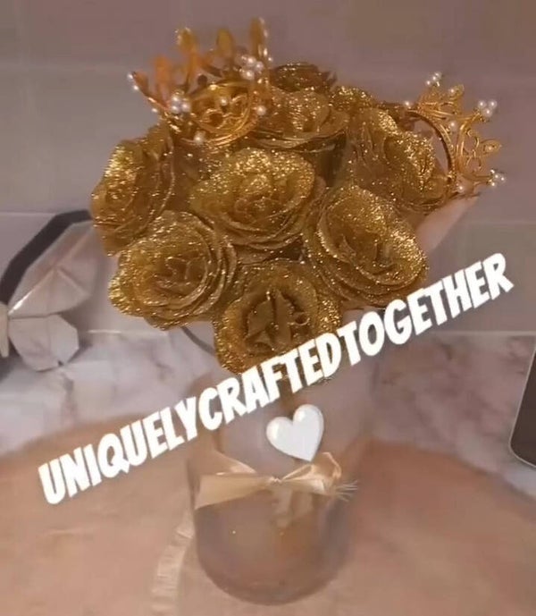 Personalised gold glitter bouquet of flowers