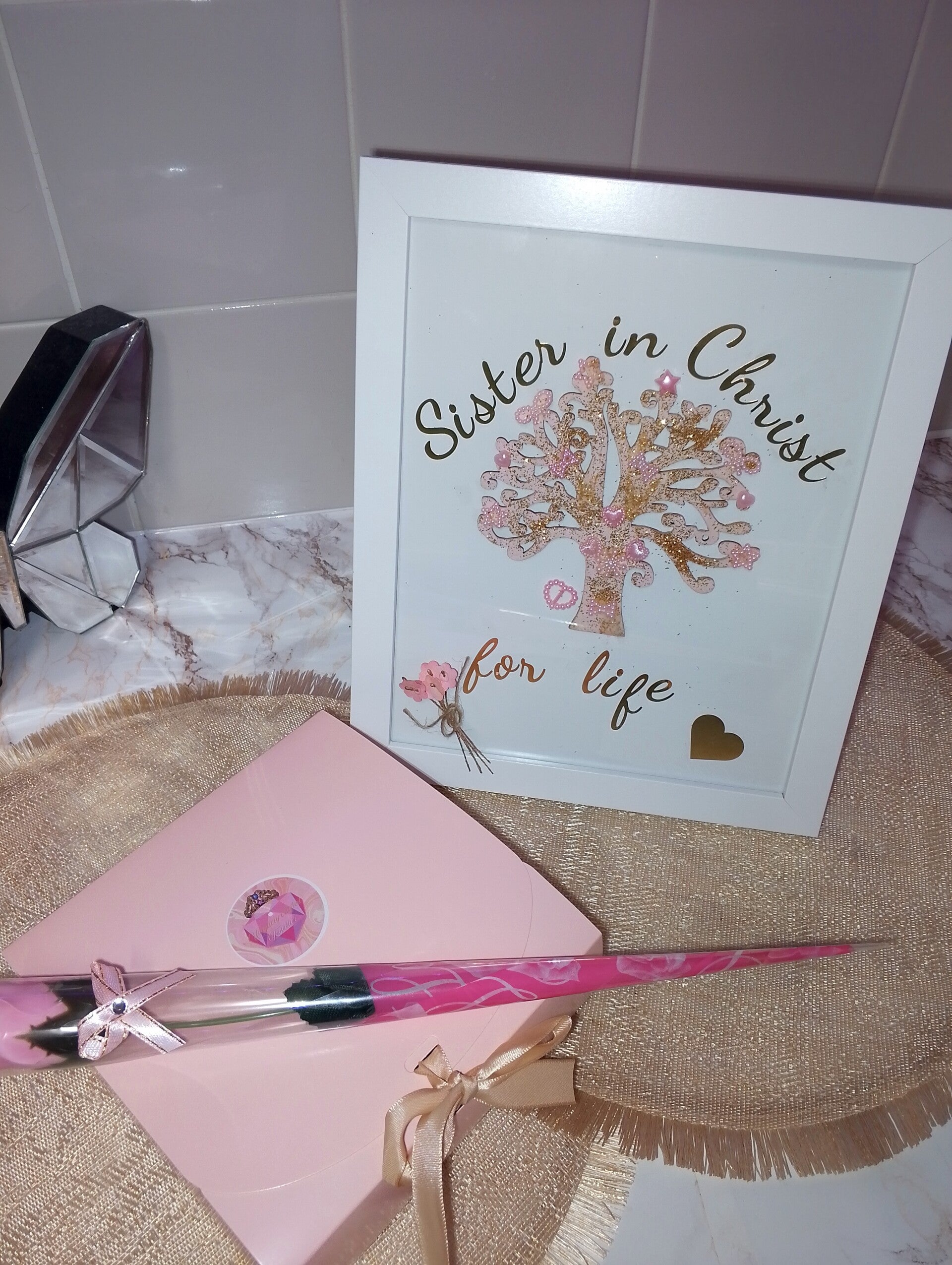 Sister in Christ for life! (Glittery tree picture art)