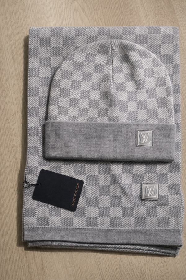 Ensemble bonnet et écharpe Louis Vuitton gris