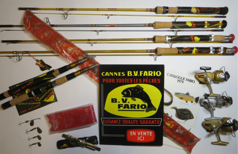Pêche Ancien - Cannes + Moulinets + Leurres Fario - Collection