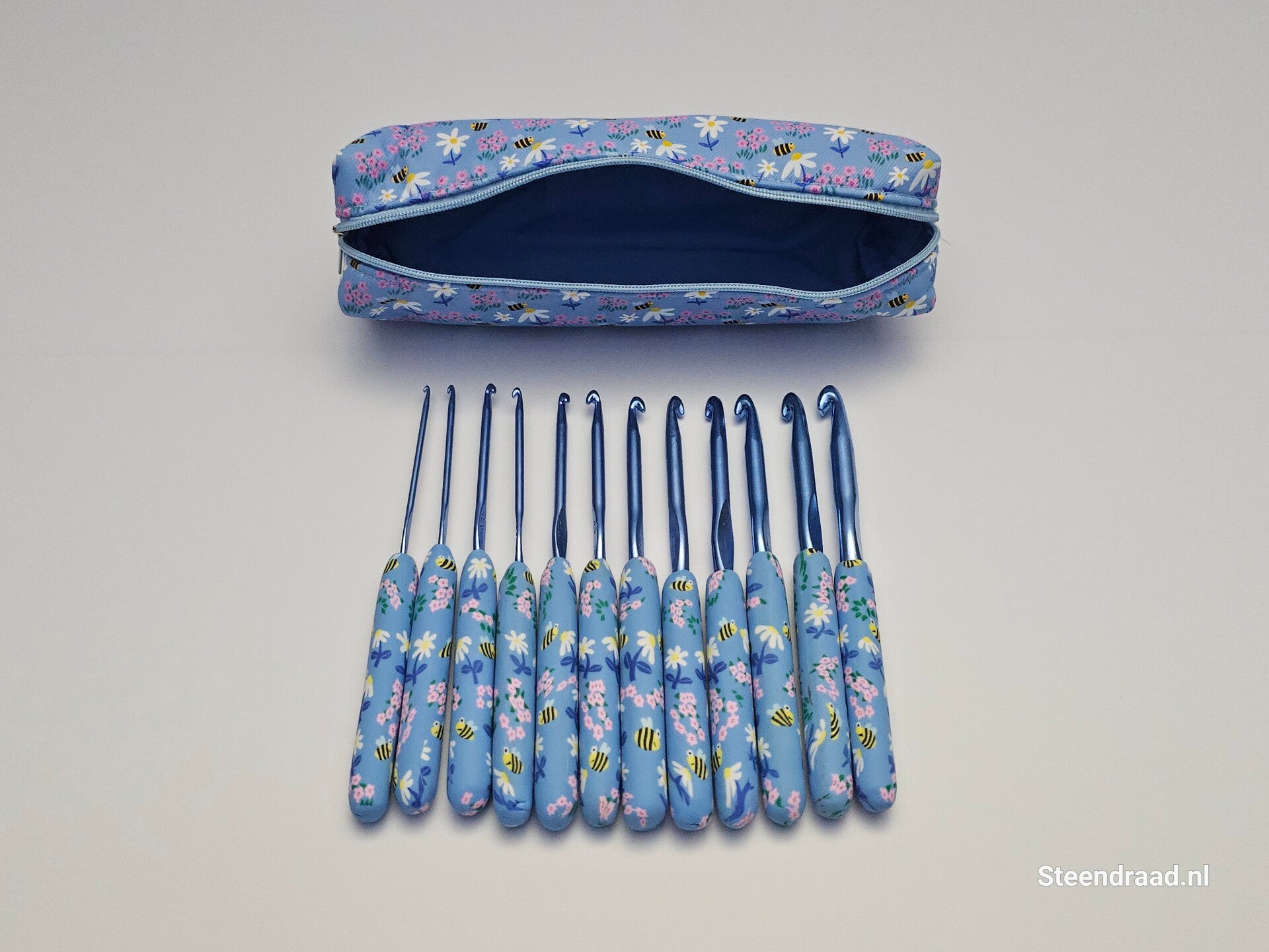Haaknaalden Set Blauw met Etui