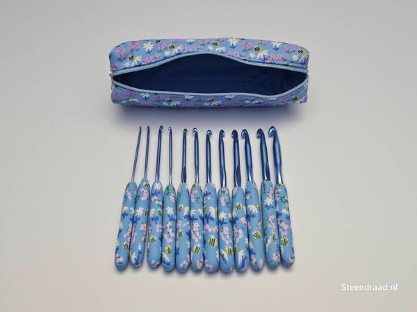 Haaknaalden Set Blauw met Etui