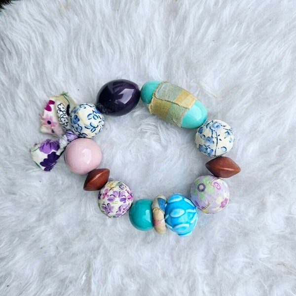 Armband chunky kralen blauw