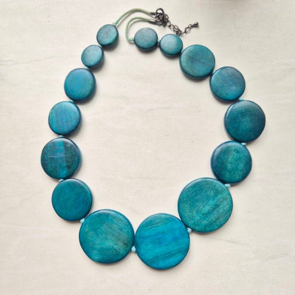 Turquoise statement ketting hout