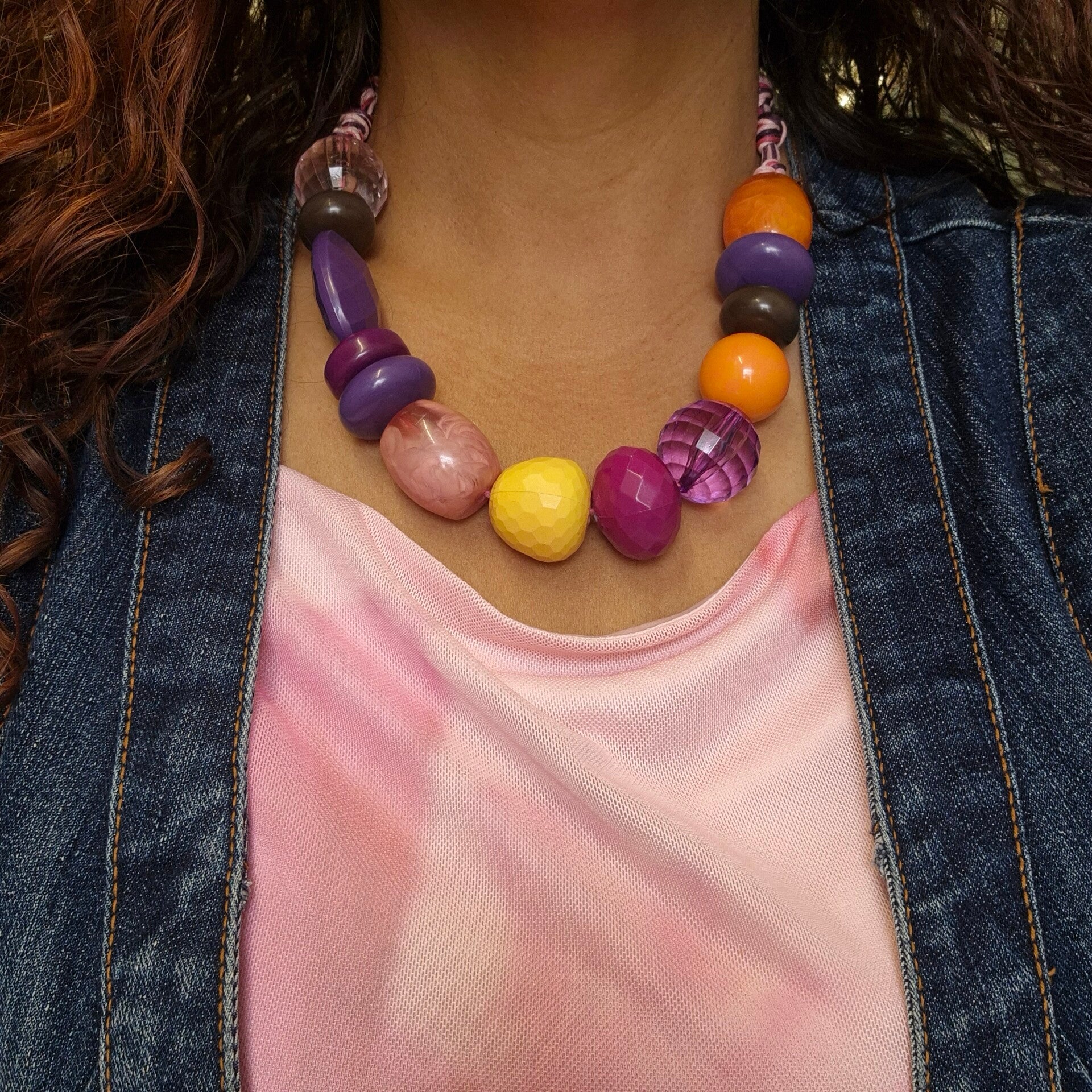 Preloved kralen ketting kleurrijk 