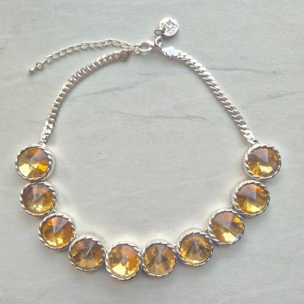 Vintage Y2K Claudio Calli Statement Ketting – Goud/Honinggeel Kristal