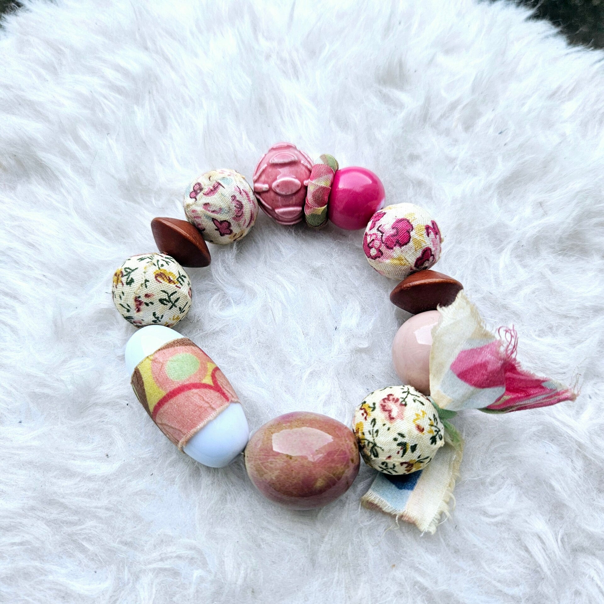 Armband chunky kralen roze