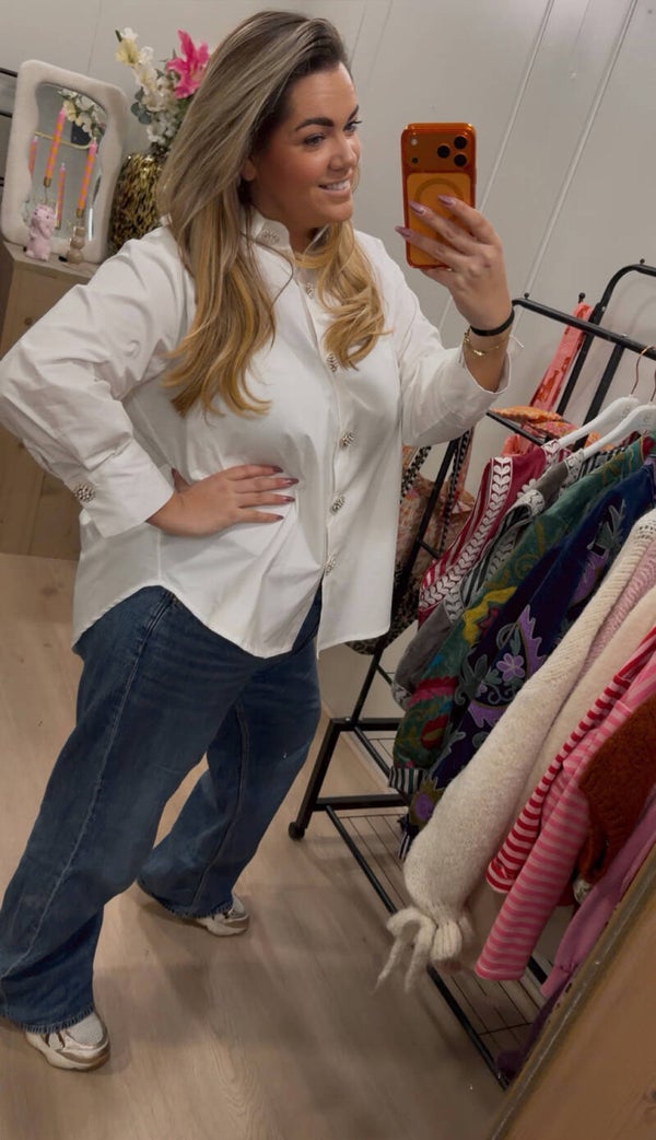 Witte Blouse Sierknoop