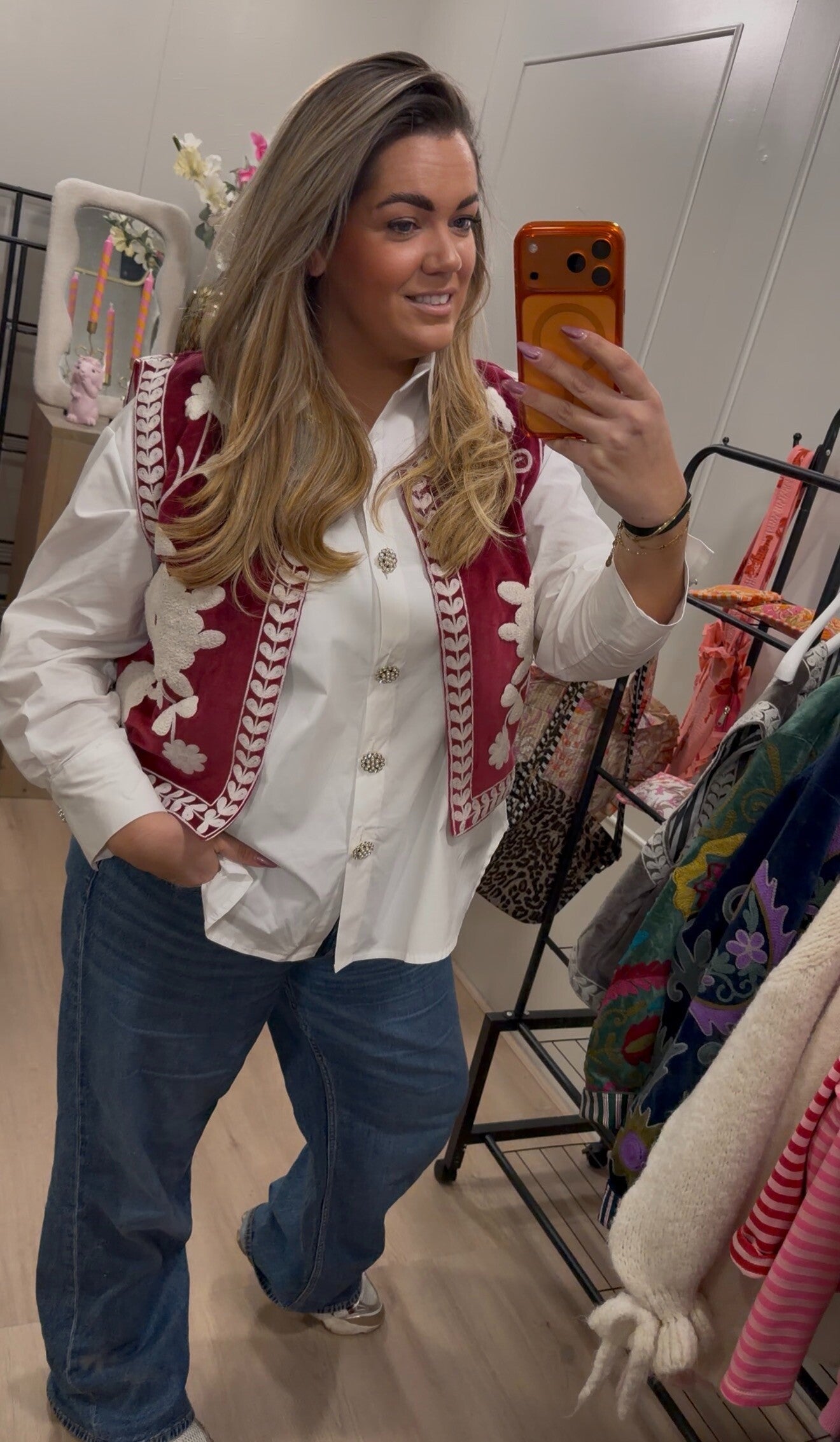 Suzani Ibiza Boho Gilet red