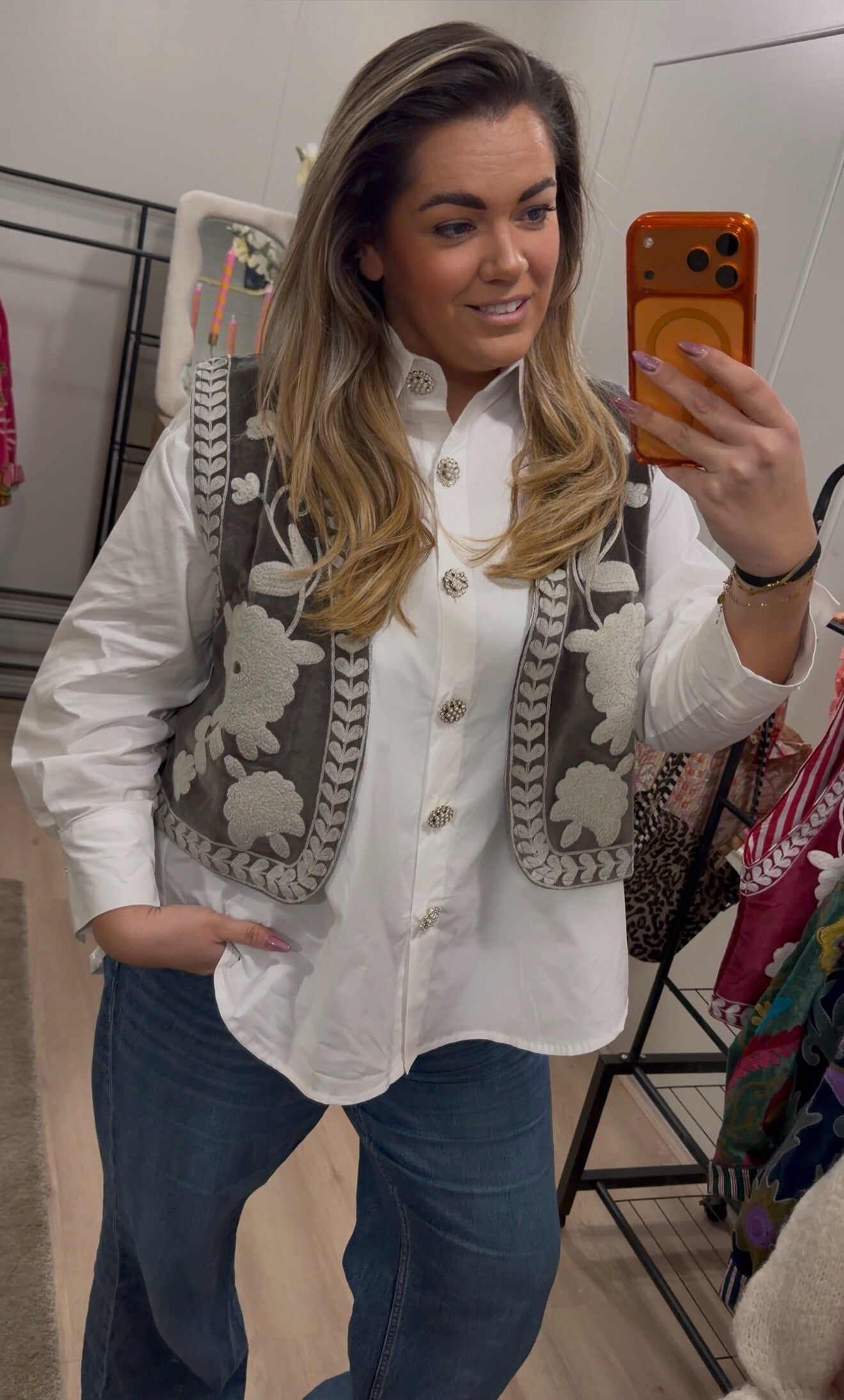 Suzani Ibiza Boho Gilet Grey.