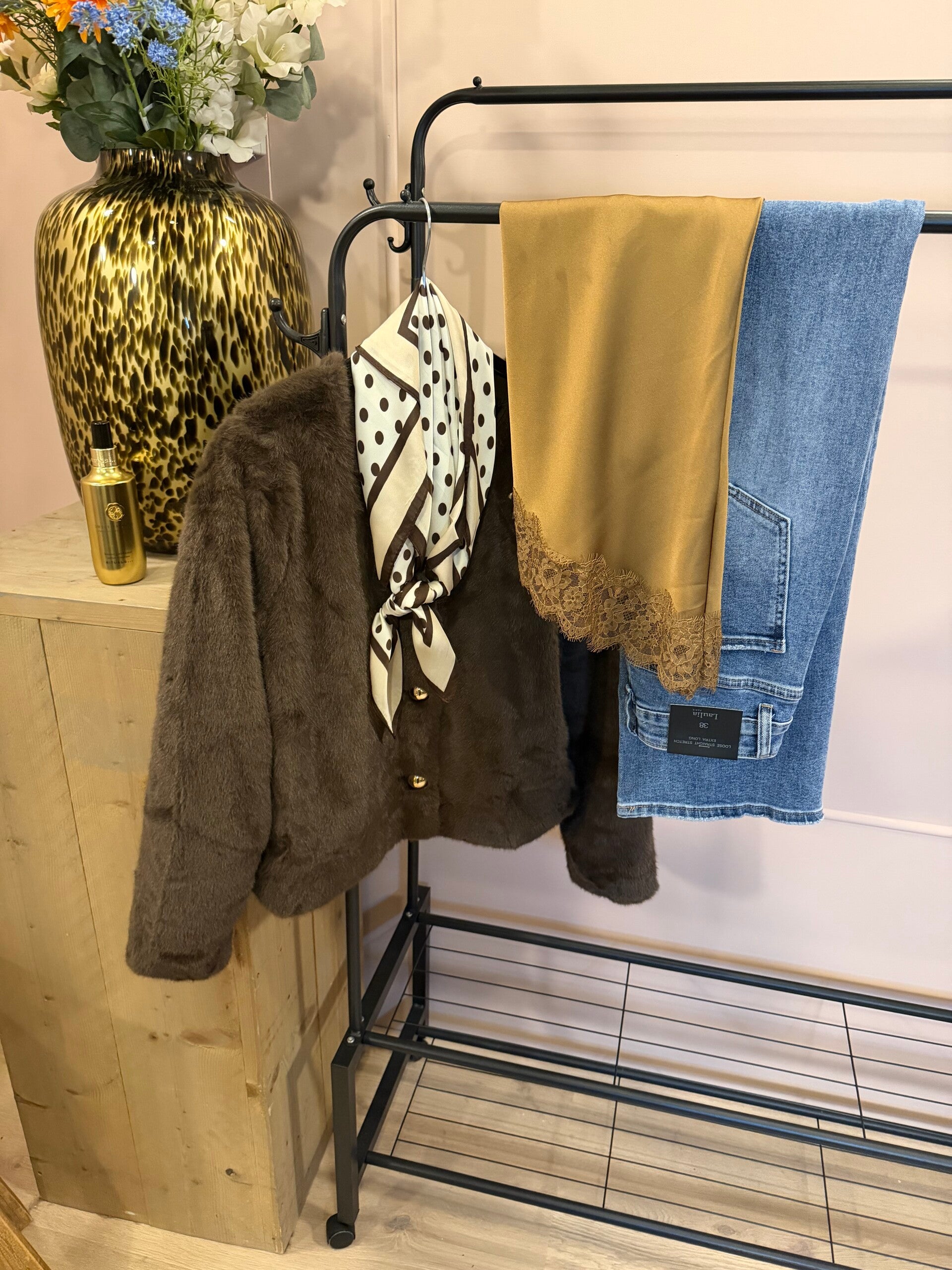 Satin Lace Top Camel