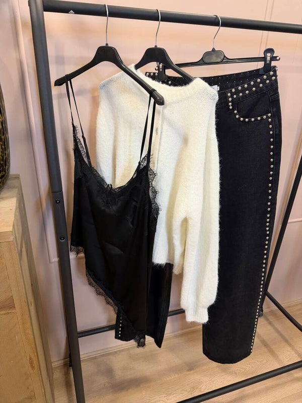 Black Studded Wide Leg Jeans  Denim