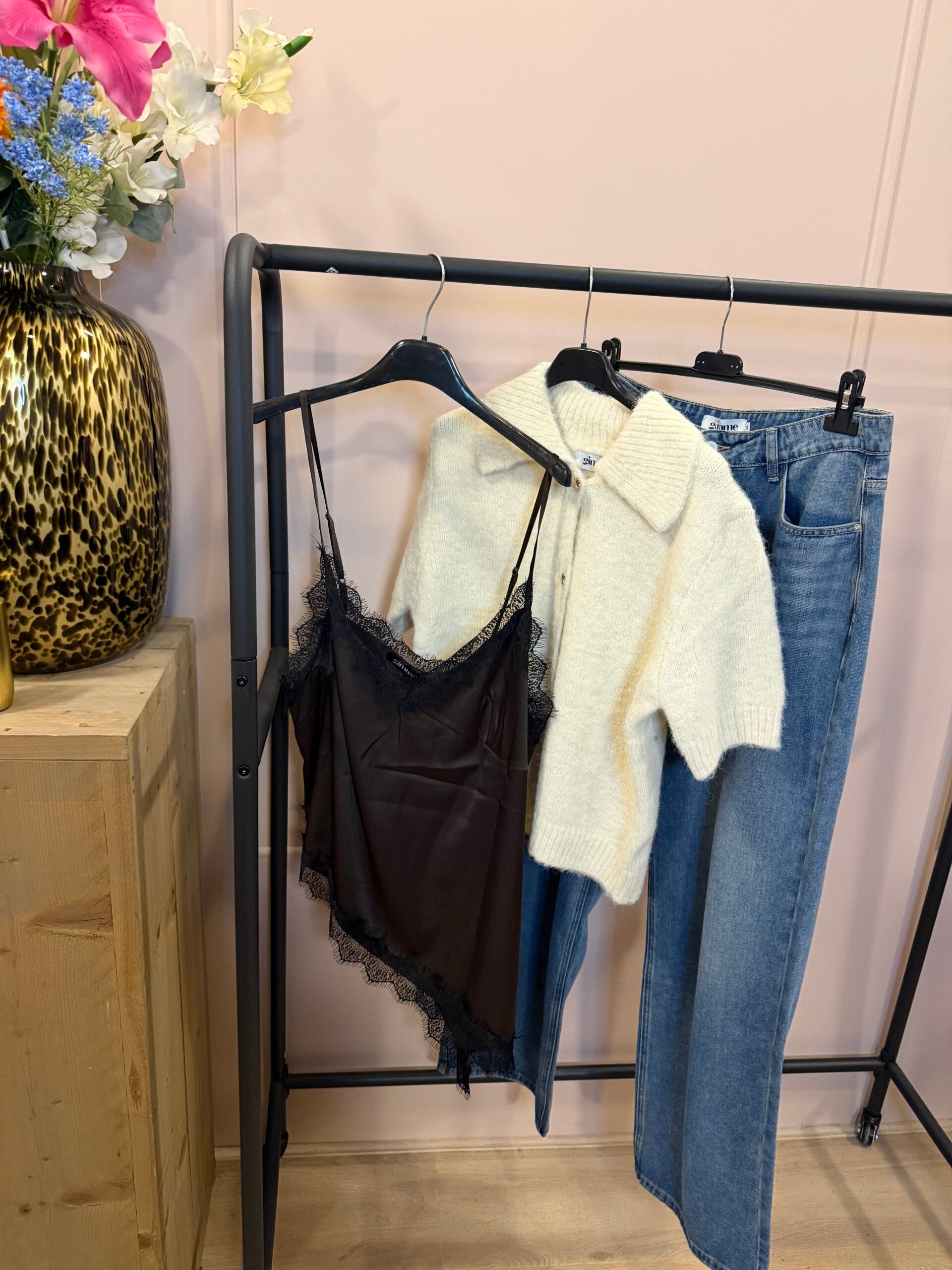 Heart Pocket Wide Leg Jeans  Blue Denim