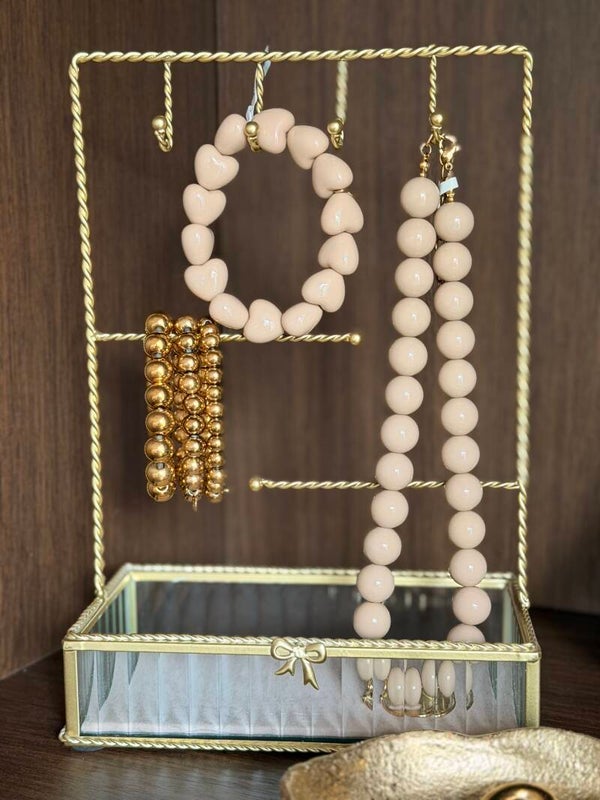 Armband Hartvormige Kralen Beige.