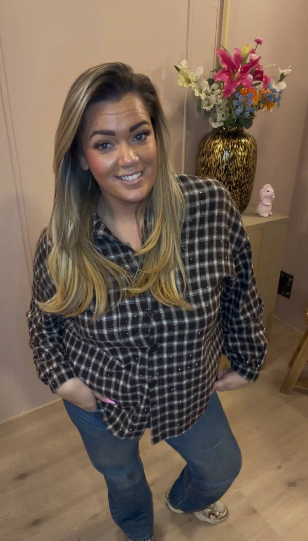 Cosy geruite blouse Brown