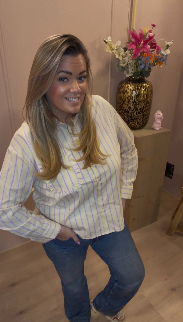 Azzurro Stripe & Ruffle Blouse Geel.