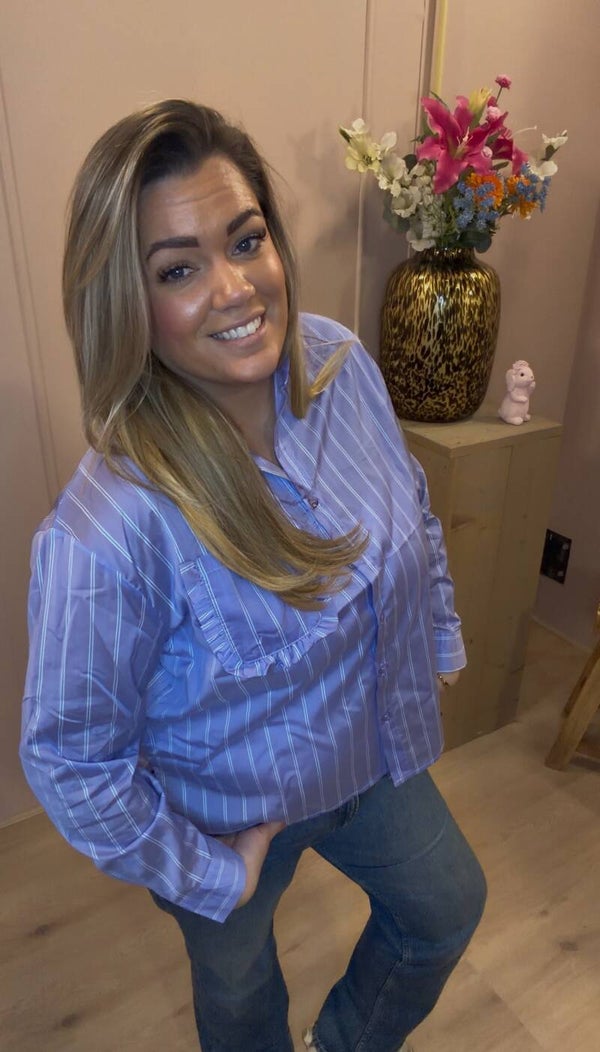 Azzurro Stripe & Ruffle Blouse Lila.