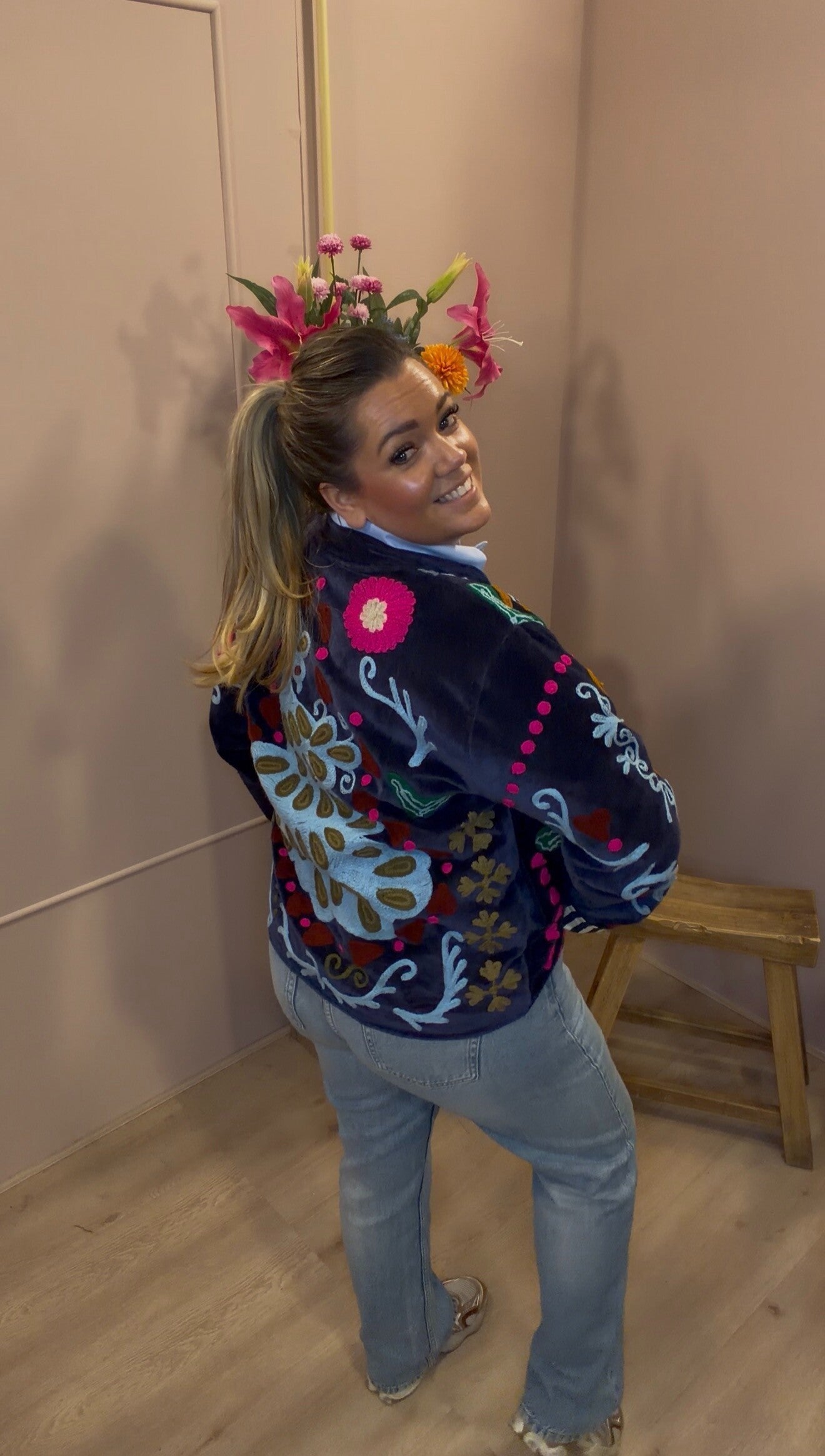 Velvet jacket peacock blue