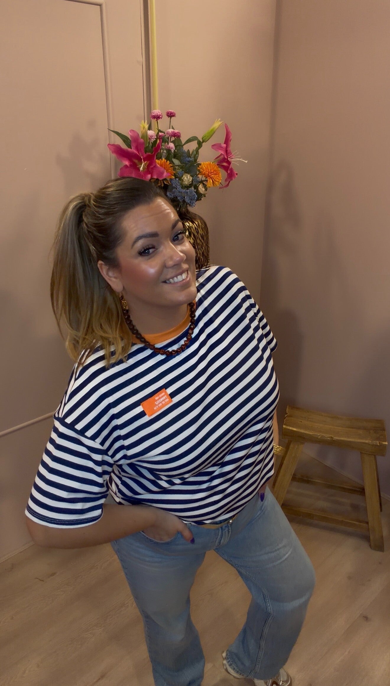 Thirt Dark Blue & Orange Stripe