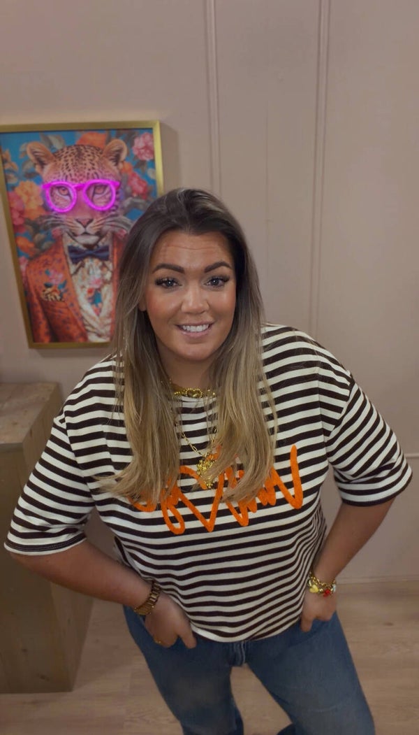 Vintage Bruin Oranje Stripe