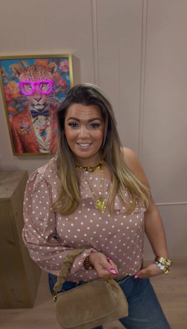 Polka Dot off shoulder top roze.