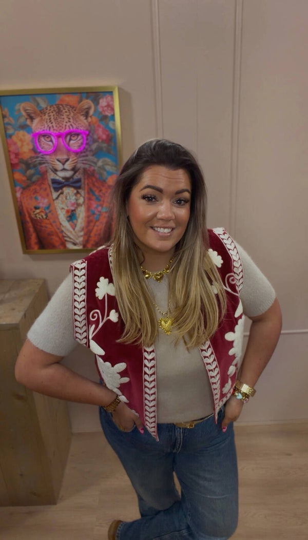 Suzani Ibiza Boho Gilet red