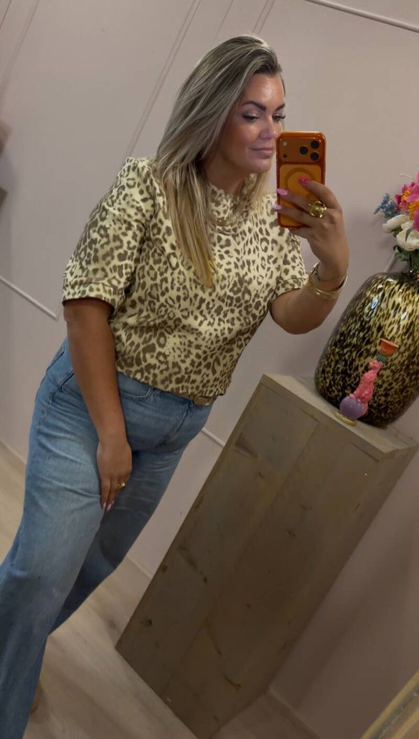 Azzurro Leo Print Soft Denim Top
