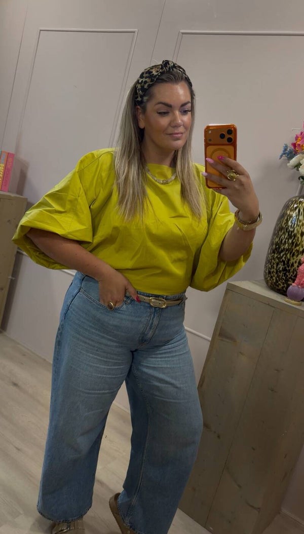 Lime Groene Blouse met Pofmouw.
