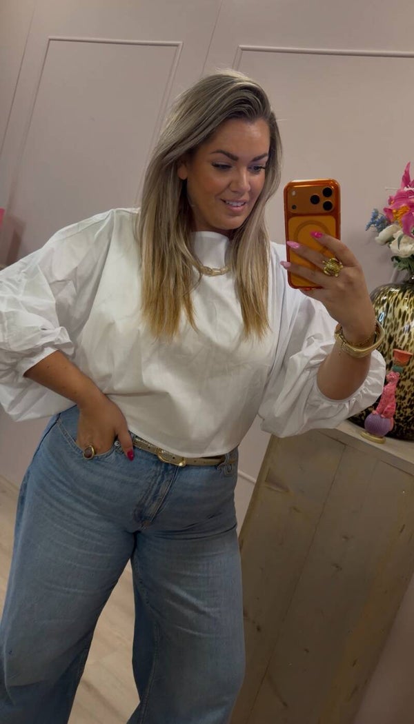 Witte Blouse met Pofmouw.