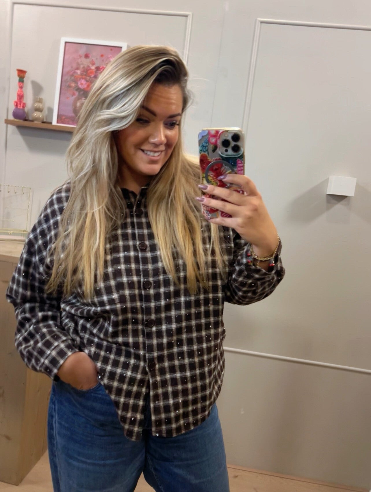 Cosy geruite blouse Brown