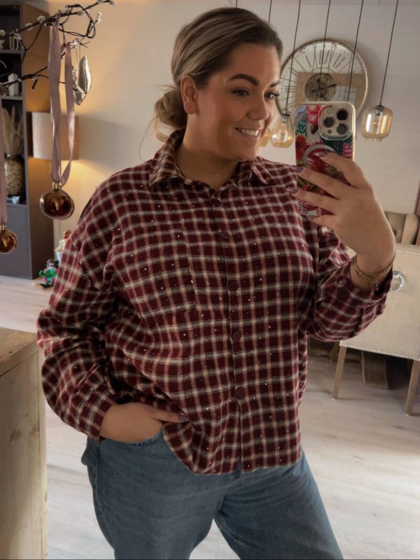 Cosy geruite blouse Dark Red