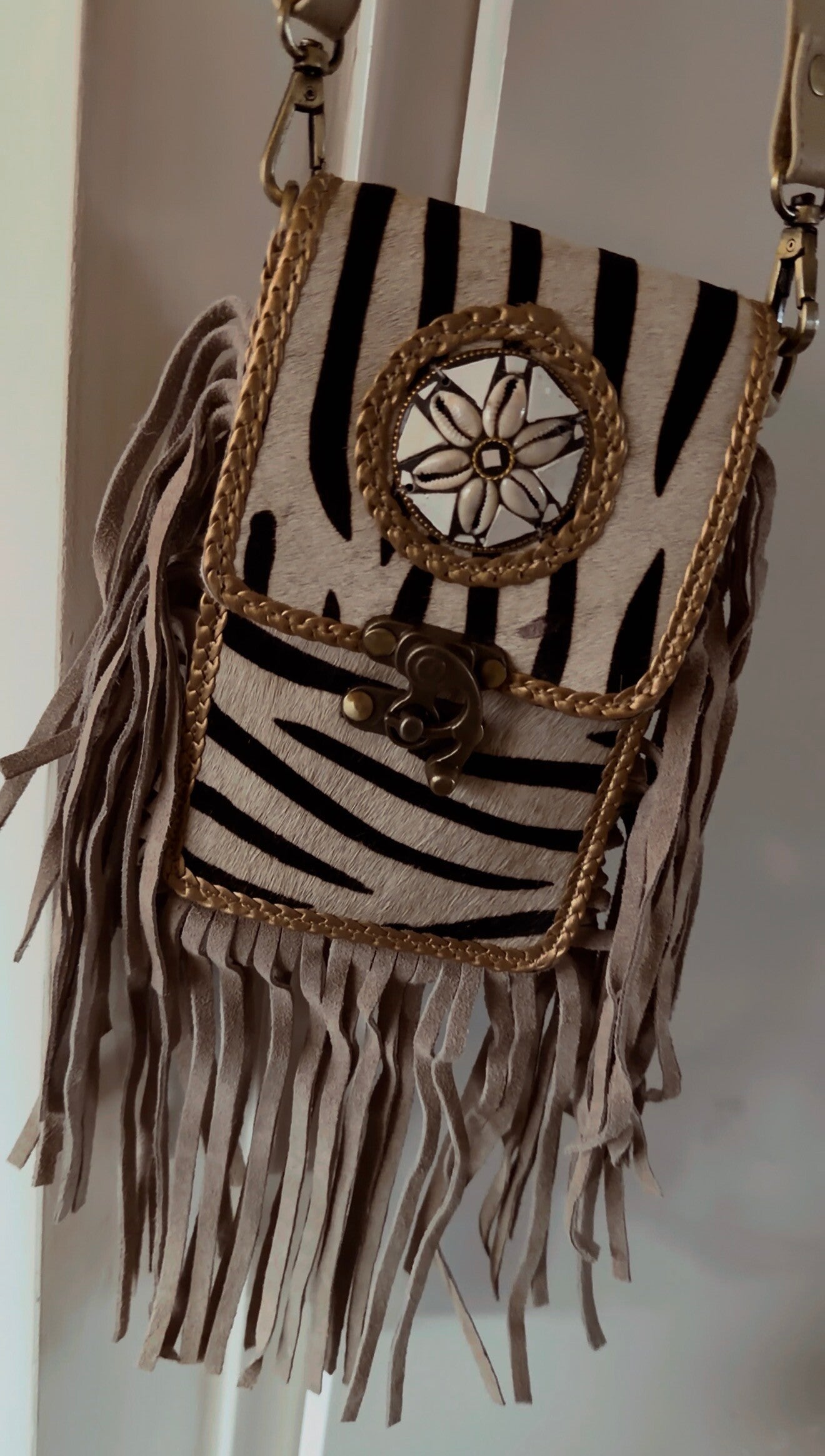 Ibiza Leather Fringe bag zebra