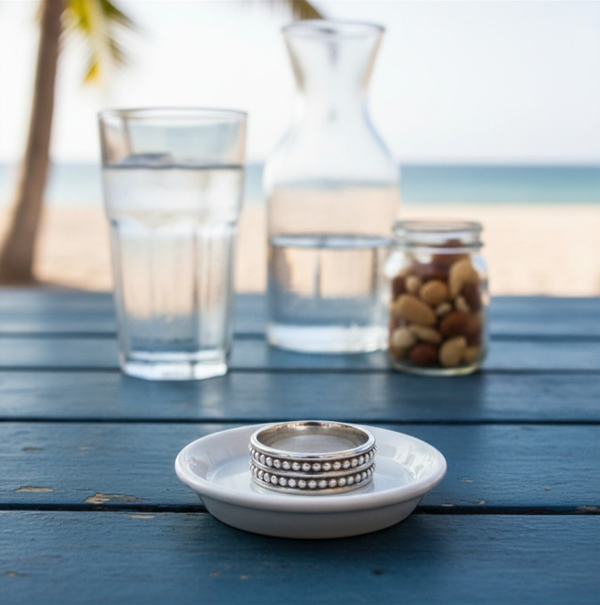 Ring "Linea" - zilver en pareldraad