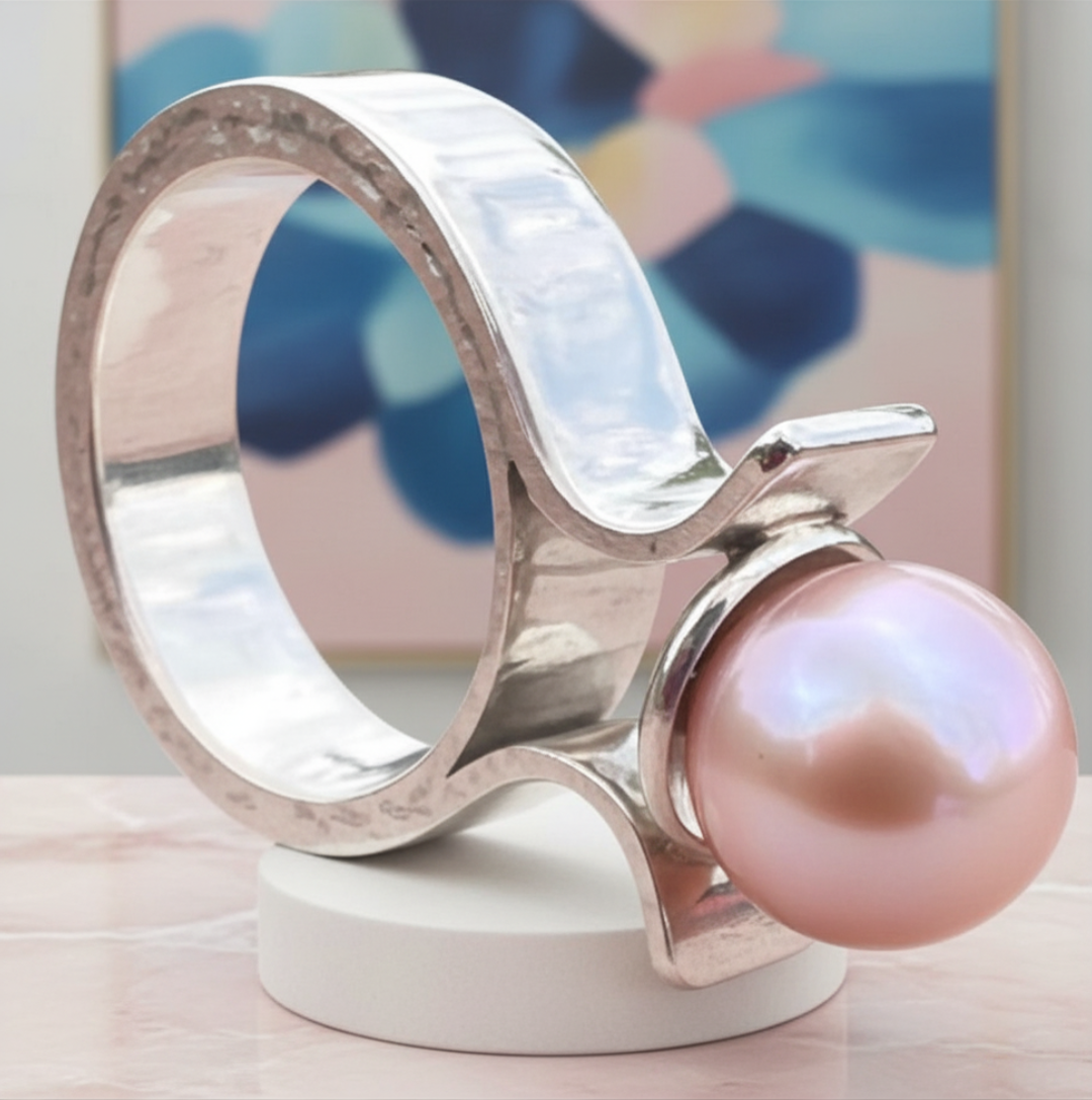 Ring “Balance” – zilver & roze parel