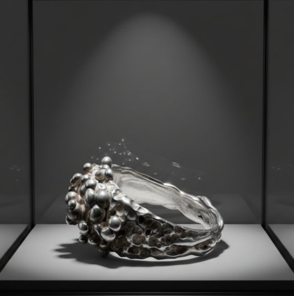 Zilveren ring met balletjes uit de serie RUW.