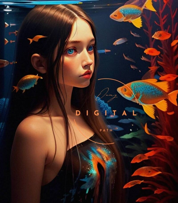VISUEL numérique - Portrait de Fille Parmi les Poissons