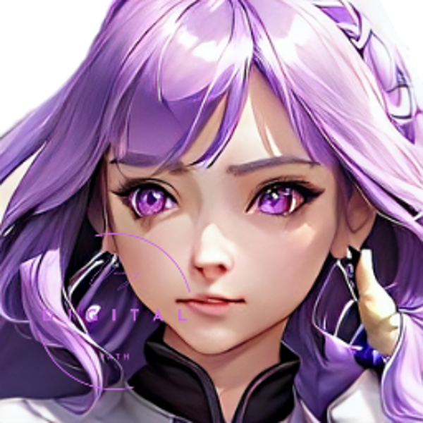 VISUEL numérique - Portrait d'une Jeune Femme en Fantaisie Violette