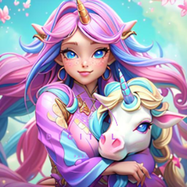 VISUEL numérique - Jeune Femme et sa Licorne